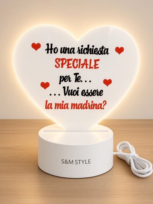 LAMPADA LED PLEXIGLASS CUORE - MADRINA/PADRINO