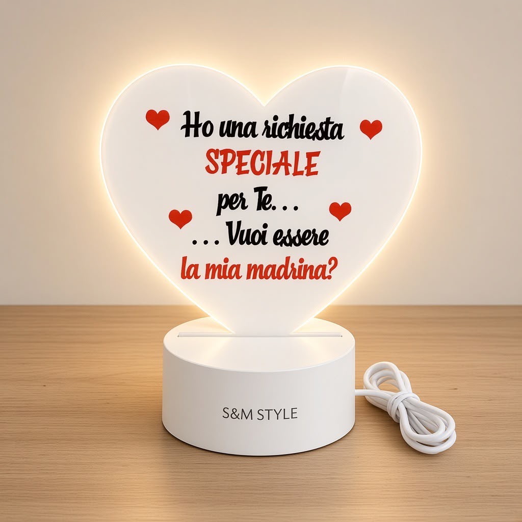 LAMPADA LED PLEXIGLASS CUORE - MADRINA/PADRINO