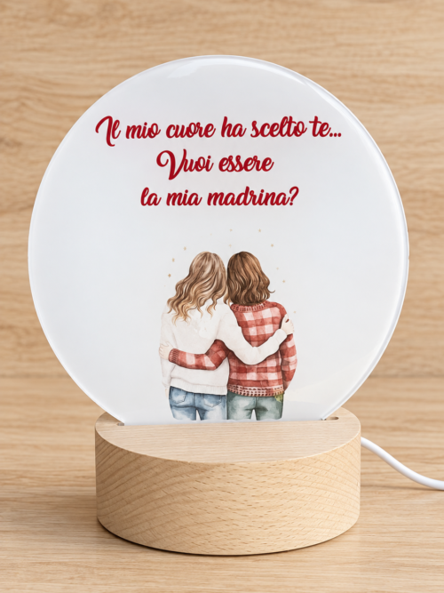 LAMPADA LED PLEXIGLASS TONDA- MADRINA/PADRINO CRESIMA