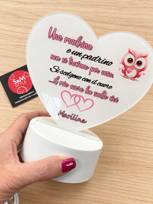LAMPADA LED PLEXIGLASS CUORE - MADRINA/PADRINO