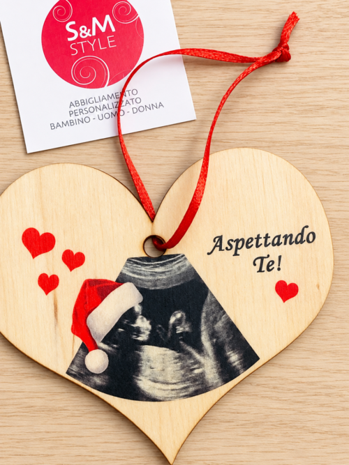 Ornamento in legno a forma di cuore ASPETTANDO TE