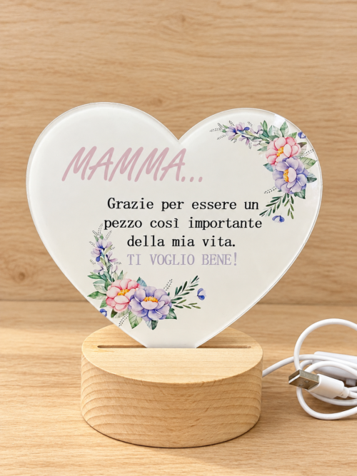 LAMPADA LED PLEXIGLASS CUORE - DEDICA MAMMA